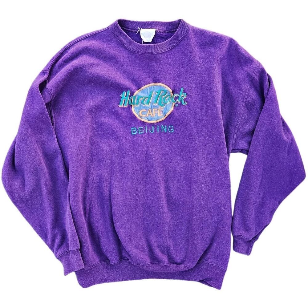 90s streetwear skater purple hard rock cafe Beijing sweatshirt